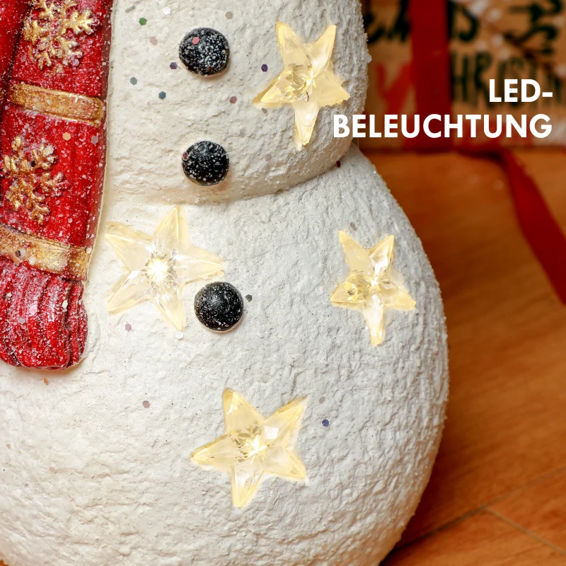 HOMCOM Kerstdecoratie, Sneeuwman met Vogel, 4 warmwitte LEDs, op batterijen, 25 x 15,5 x 38 cm