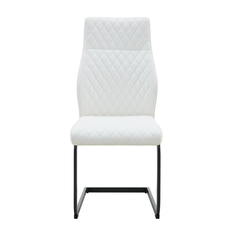 Chaise de salle à manger matelassée motif losange, dossier haut ergonomique, lot de 2, 43x63x100 cm, Blanc+Noir