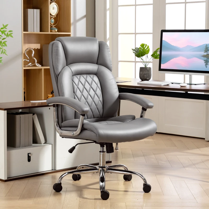 HOMCOM Big and Tall Office Chair 180kg with Spring Cushion, PU Leather - Grey