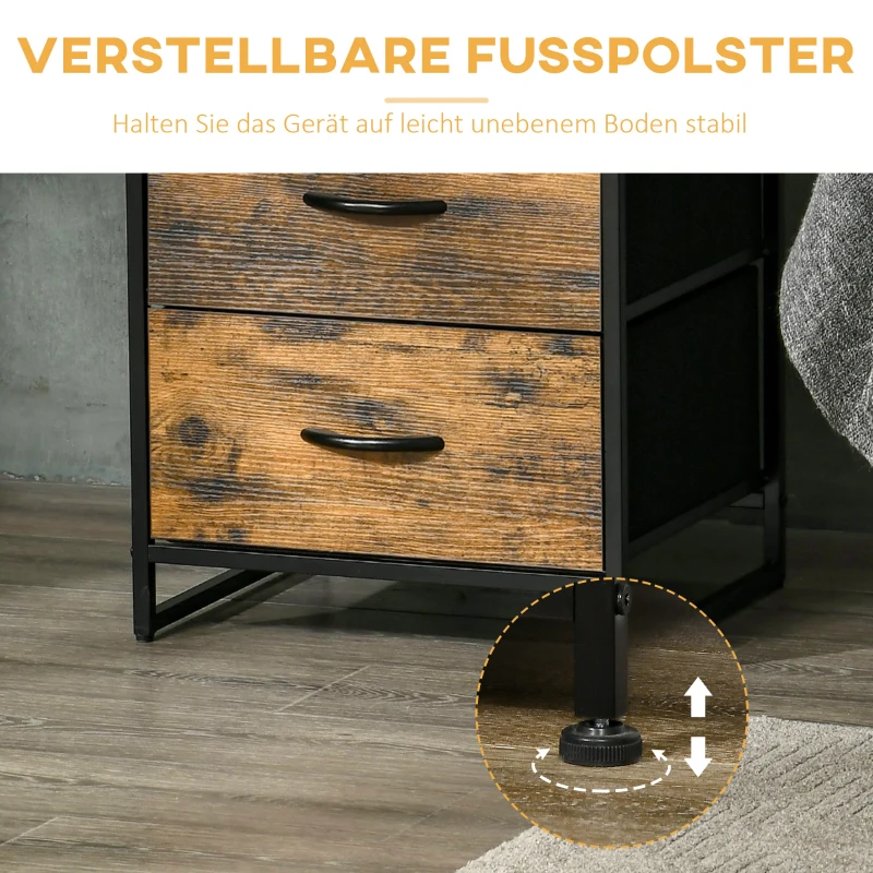 HOMCOM Woonkamerkast, Bijzetkast, Stoffen Lades, MDF, Staalframe, Rustiek Bruin