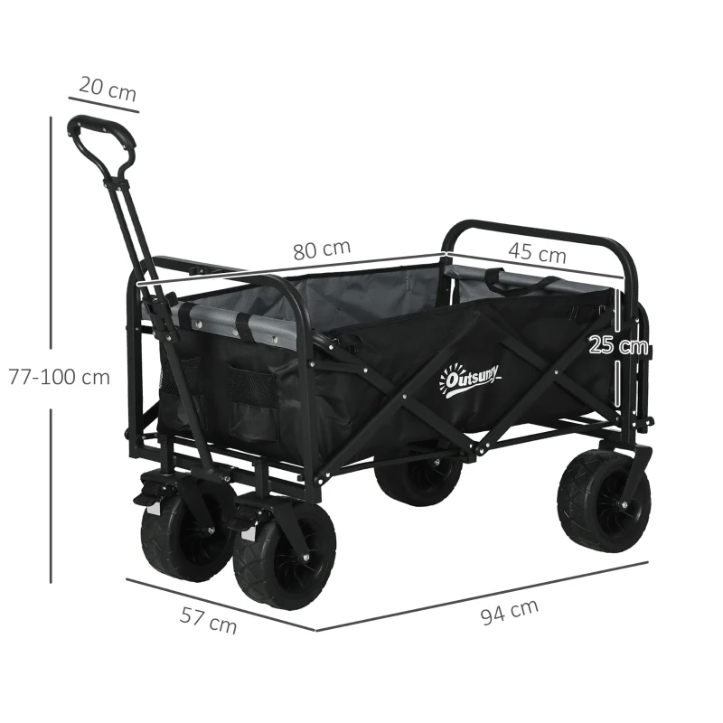 Outsunny Chariot de Jardin Pliable 4 Roues poignée télescopique Inclinaison réglable, porte arrière ouvrable, noir