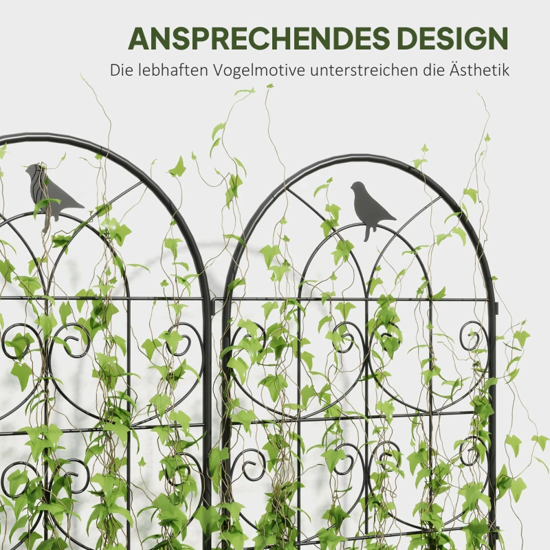 Outsunny Metalen Klimrek 2-delig Set voor in de grond roestvrij Klimhulp met Vogeldesign voor Klimplanten 50x120 cm Zwart