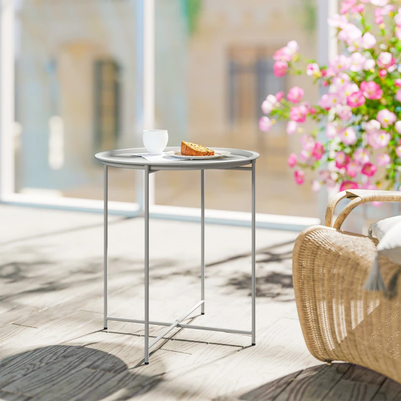 Outsunny Steel Removable Tray Top Garden Table - White