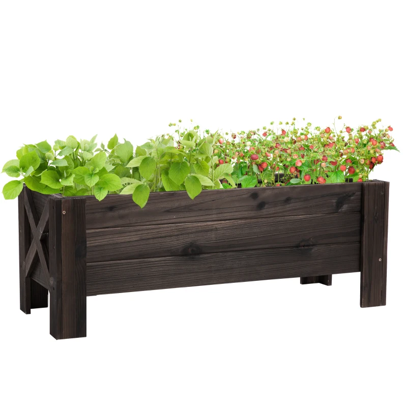 Outsunny verhoogd bed met behandeling van carbonisatie plantenbak plantenfolie met 2 lekgaten dennenhout verkoold 100 x 36,5 x 36 cm