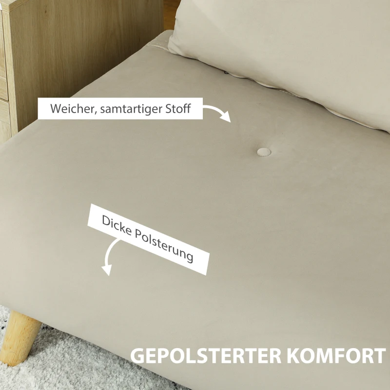 HOMCOM Slaapbank Relaxbank Sofa Couch, incl. 2 kussens, fluwelen look, 130 x 78 x 79 cm, beige(m-6)