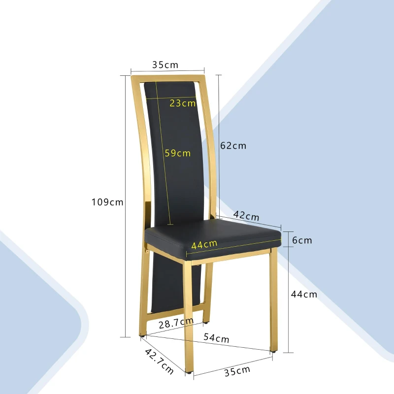 Chaise de salle à manger minimaliste européenne, bordure dorée 3D et dossier haut ergonomique, 44x42.7x109 cm, Noir+Doré