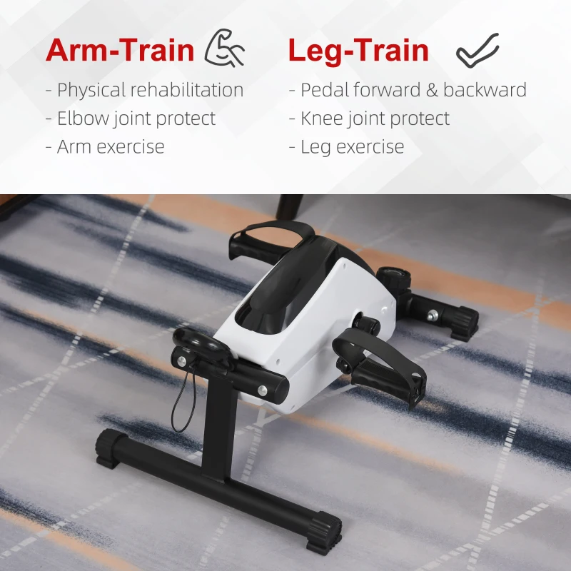 HOMCOM Magnetic Pedal Exerciser, 8-Level Adjustable Resistance Mini Exercise Bike for Arms and Legs Rehabilitation Training, Portable Trainer Fitness Equipment for Elderly People Home, Office Workout