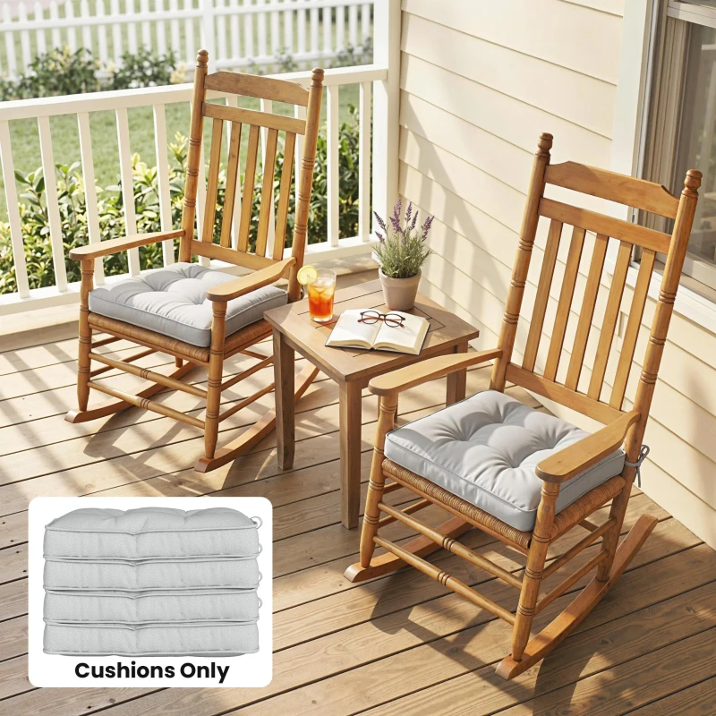 Outsunny Set of 4 Garden Seat Cushion with Ties, 42 x 42cm Replacement Dining Chair Seat Pad, Light Grey