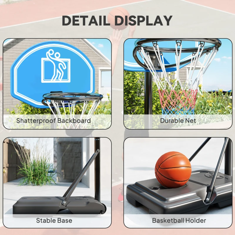 HOMCOM Adjustable Basketball Hoop and Stand, with Wheels and Weight Base Blue