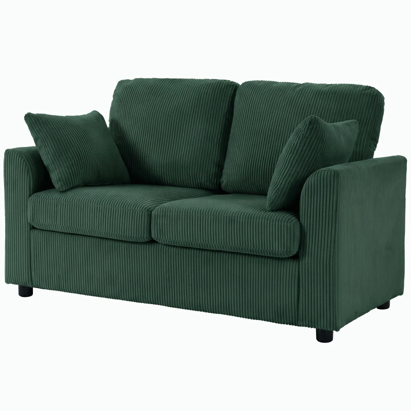 HOMCOM 2 Seater Sofa, Corduroy Small Couch with Spring Cushion, Wide and Deep Seat, Dark Green