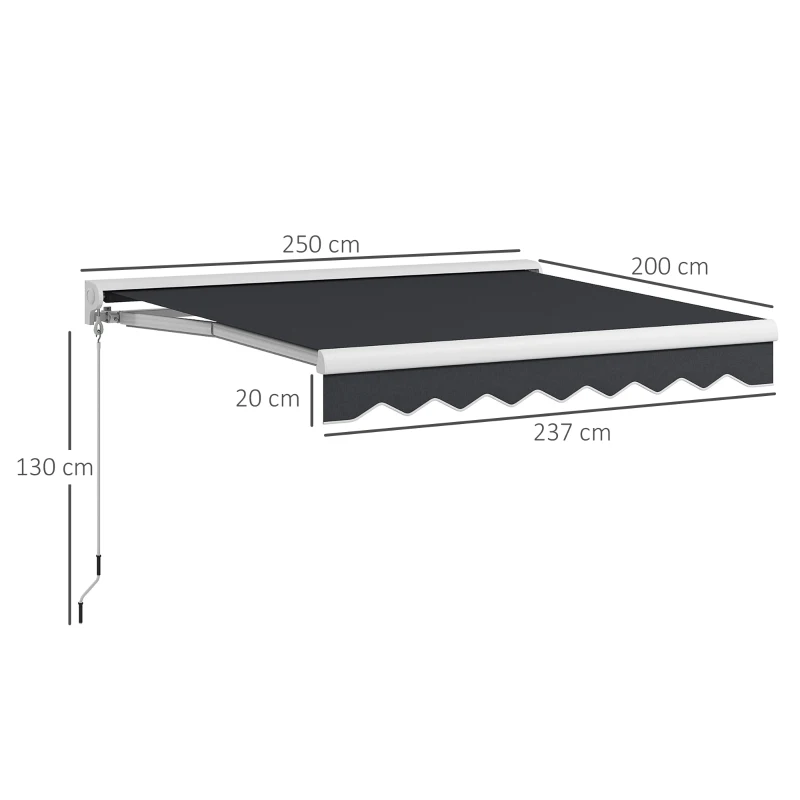 Outsunny Elektrisch/Handmatig Uitschuifbare Zonnescherm, Halfcassette, Afstandsbediening, Aluminium Frame, 2,5 x 2 m, Grijs