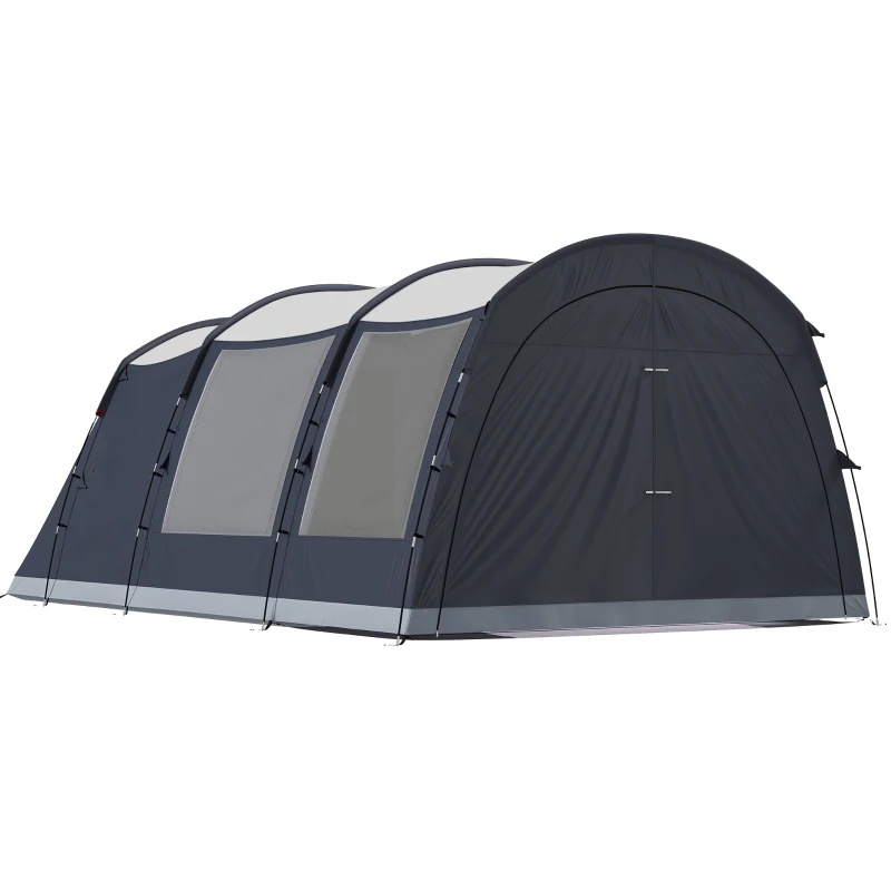 Outsunny Tenda Campeggio a Tunnel per 2-4 Persone Alta 210cm con 2 Stanze, Impermeabile 3000mm per Trekking, Blu navy