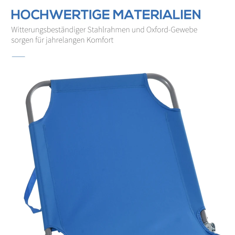 Outsunny Opvouwbare ligstoel met verstelbare rugleuning, roestvrij metalen frame, 187 x 55 x 24, Blauw