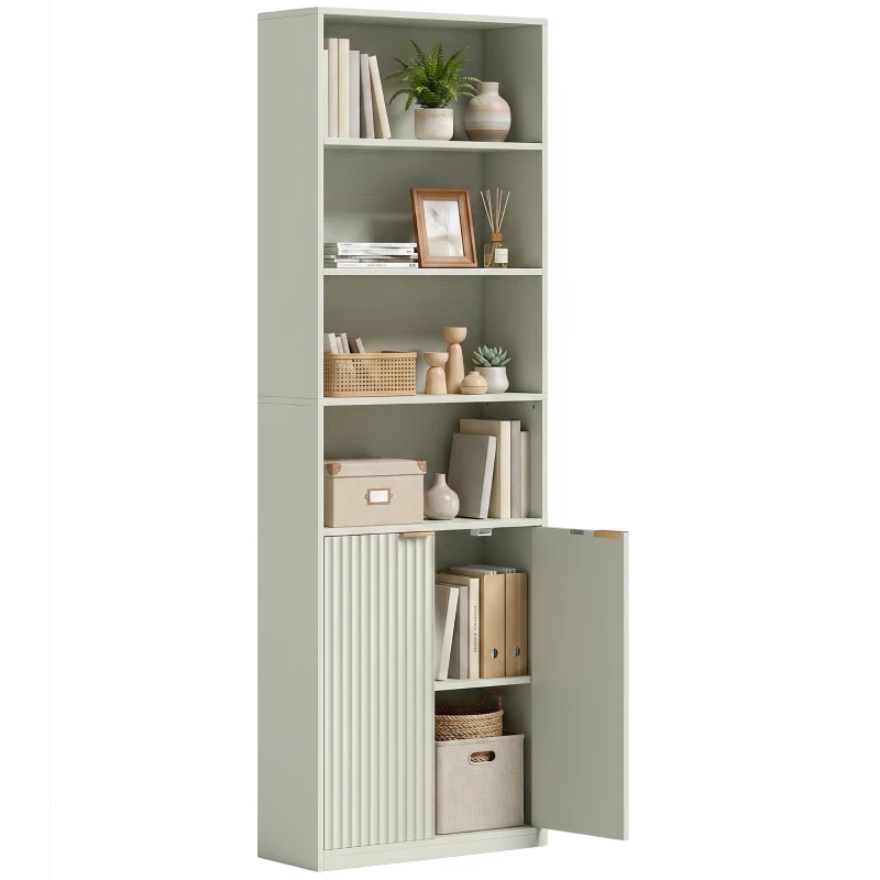 HOMCOM Bookcase Adjustable Shelf Bookshelf Anti-Tip Hardware 6-Tier, Light Green