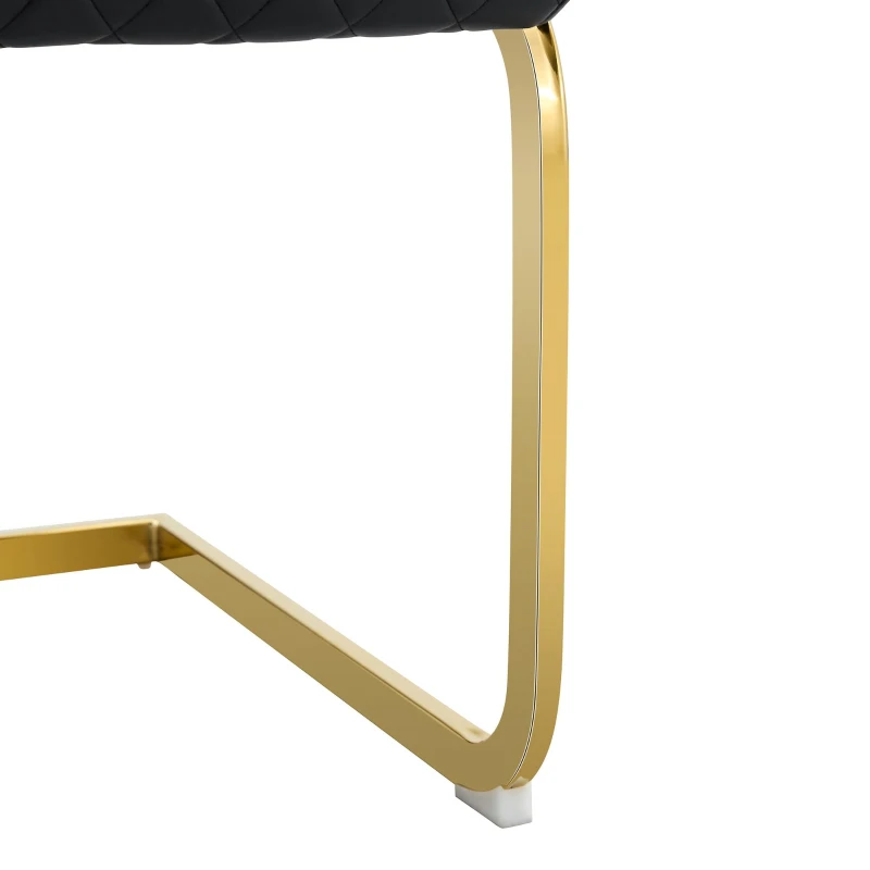 Chaise de salle à manger matelassée motif losange, dossier haut ergonomique, lot de 2, 43x63x100 cm, Noir+Or