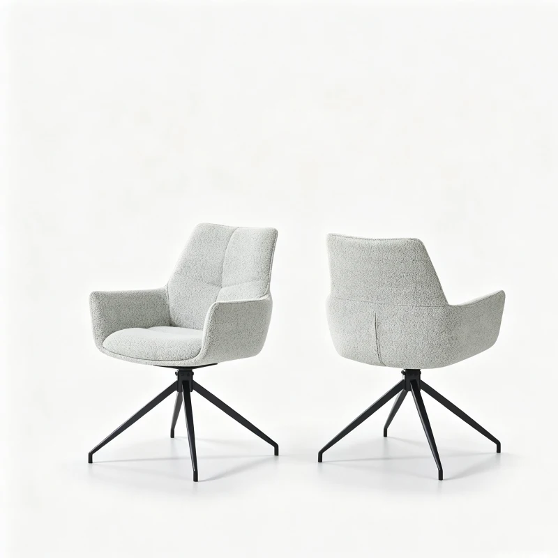 Fauteuil pivotant 360° rembourré, piètement métal laqué stable, patins antidérapants, 48x50x85 cm, Gris clair