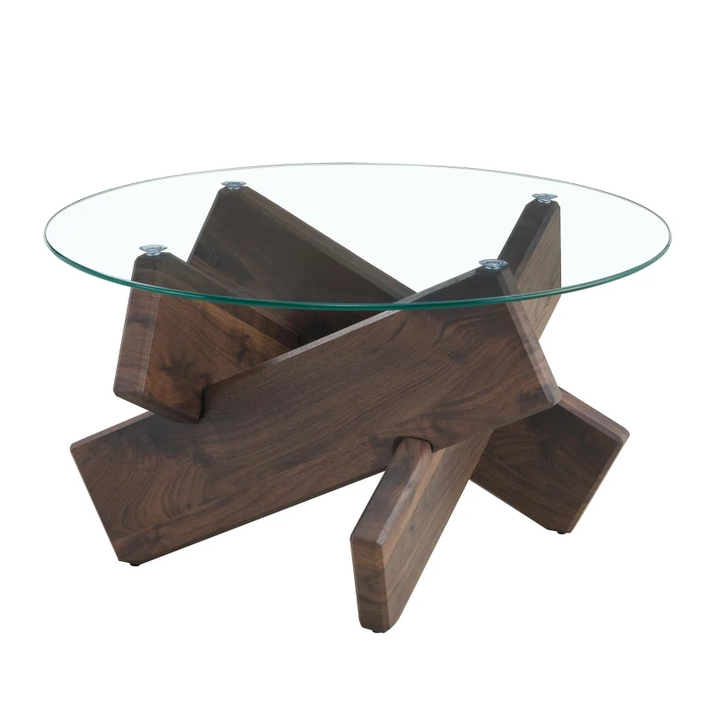 Table basse ronde, design moderne, facile à nettoyer et stable, 79x79x45 cm, Noyer