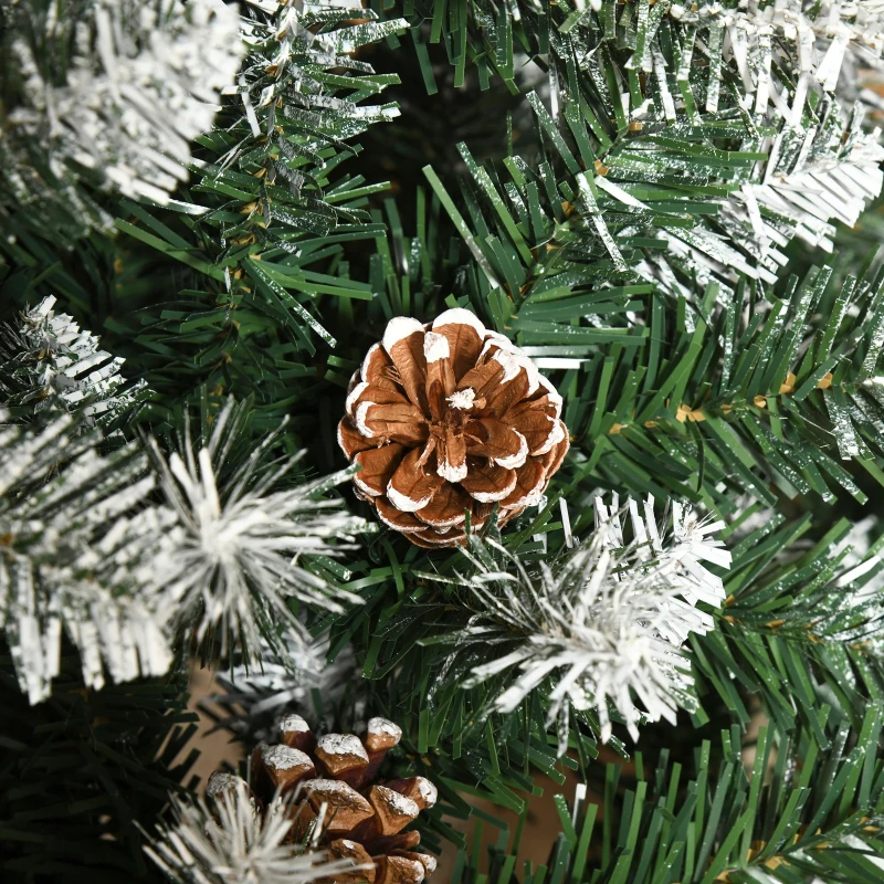 HOMCOM Kunstkerstboom, 630 Takken, 37 Dennenappels, Besneeuwde Punten, Brandvertragend, 180 cm