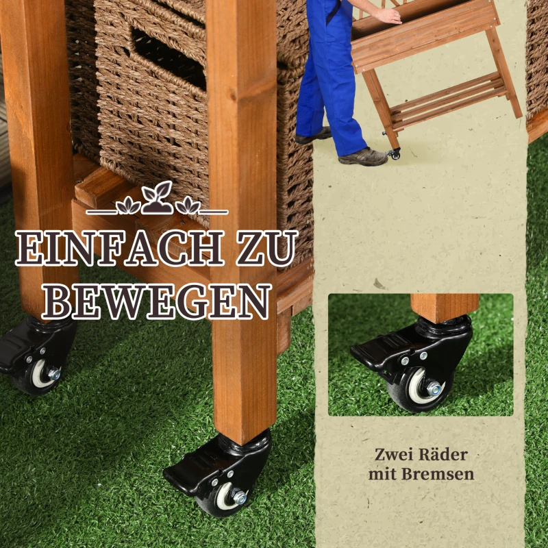 Outsunny Buitenzonnig verhoogd bed met traliewerk bloembak met plank, wielen voor balkonhout