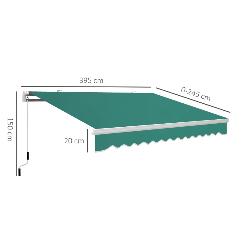 Outsunny Tenda da Sole per Esterno Avvolgibile a Manovella in Metallo e Alluminio, 4x2.5m, Verde Scuro