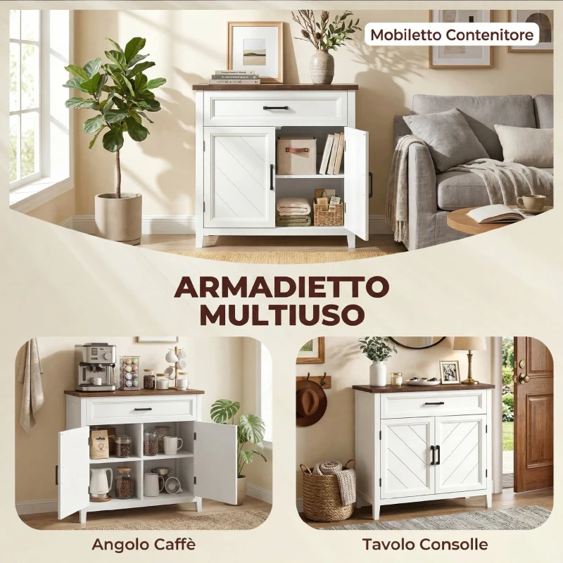 HOMCOM Credenza Moderna Rustico con Ripiano Regolabile, Spazio Contenitore e 2 Ante.