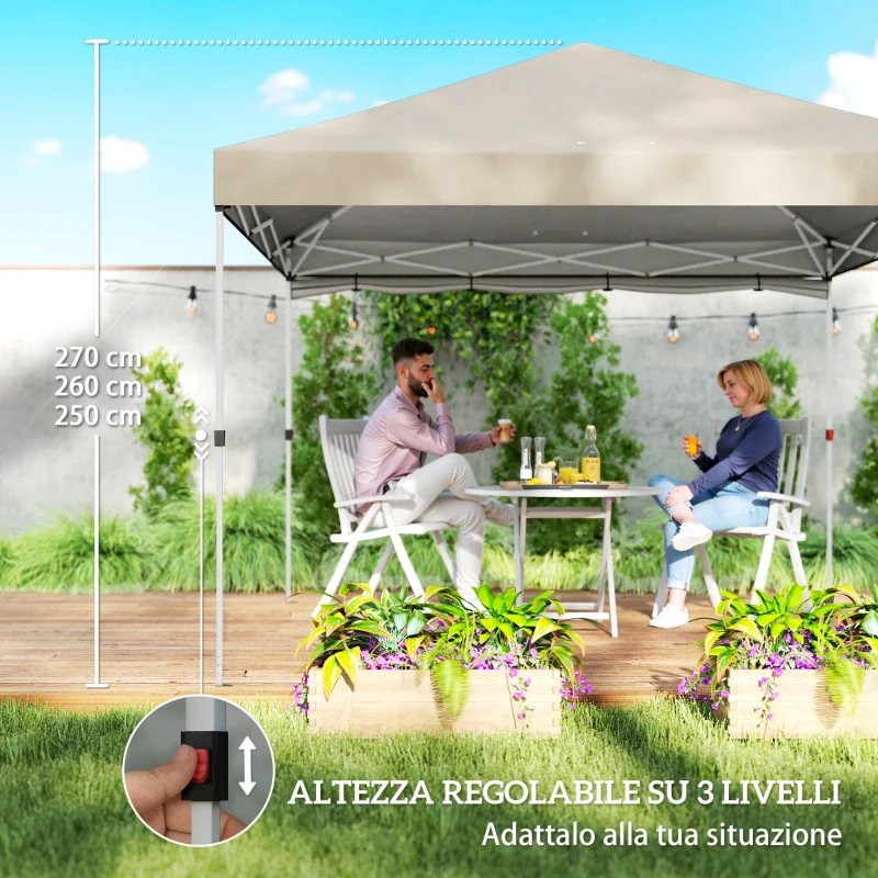 Outsunny Gazebo Pieghevole Pop-Up 3x3 m con Parete Laterale, in Metallo e Tessuto Oxford, Beige