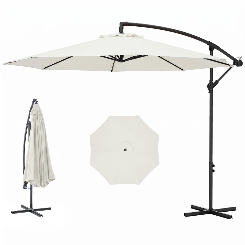 Outsunny Parasol afneembare zwevende parasol zwengelparasol met handkruk crème