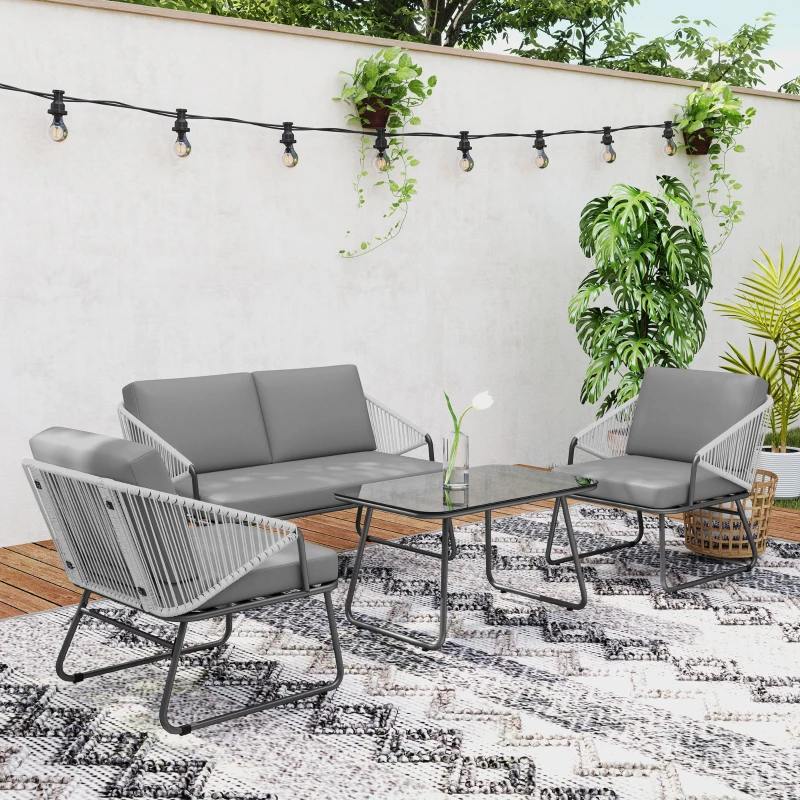 Outsunny Four-Piece Rattan Strong Panel Outdoor Sofa Set - Grey