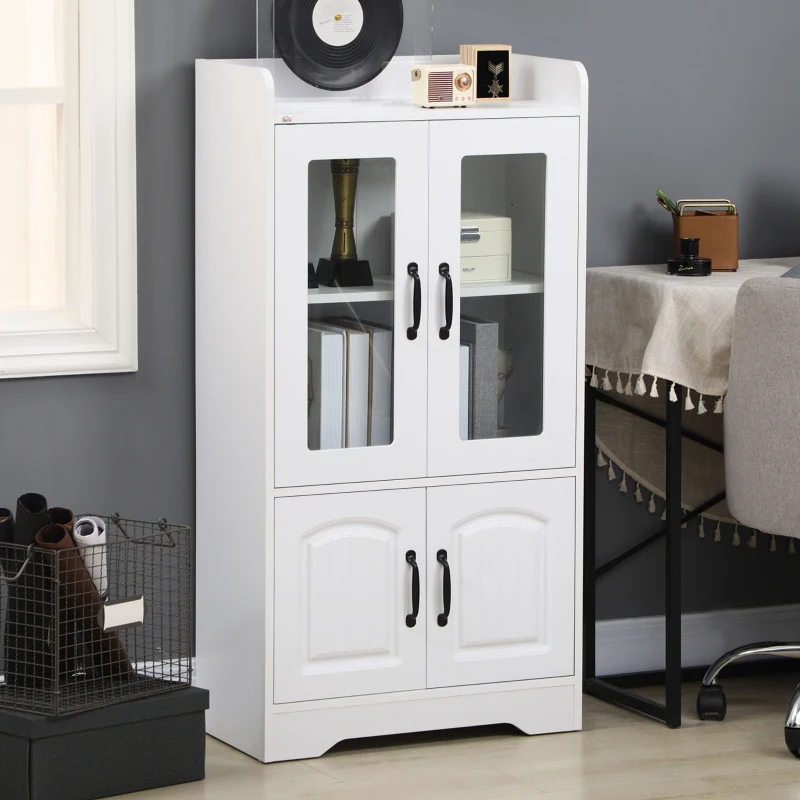 HOMCOM Vitrine Sala de Estar Estante para Livros com Portas de Vidro Prateleira Ajustável e Dobradiças de Fechamento Suave 60x60x116 cm Branco