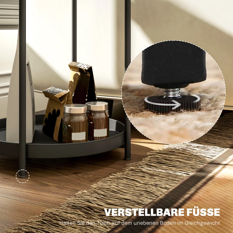 HOMCOM Ronde Bijzettafel met Legbord, 2-Lagen Koffietafel voor Woonkamer, Slaapkamer, Kleine Ruimtes, Metaal, Zwart