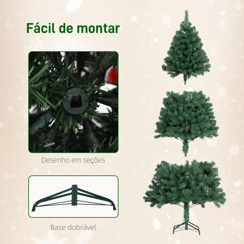 HOMCOM Árvore de Natal de 150 cm com Decorações 150 Luzes LED Branco Quente 8 Modos de Iluminação e 480 Ramos Verde