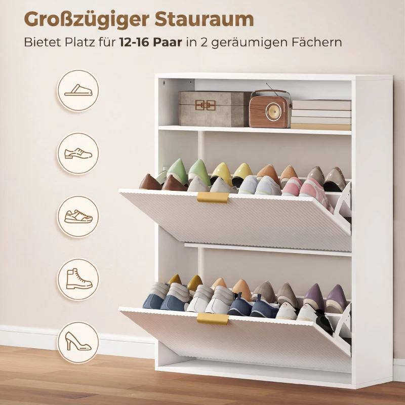 HOMCOM Smalle schoenenkast met 2 kleppen en bovenblad voor hal en gang, wit