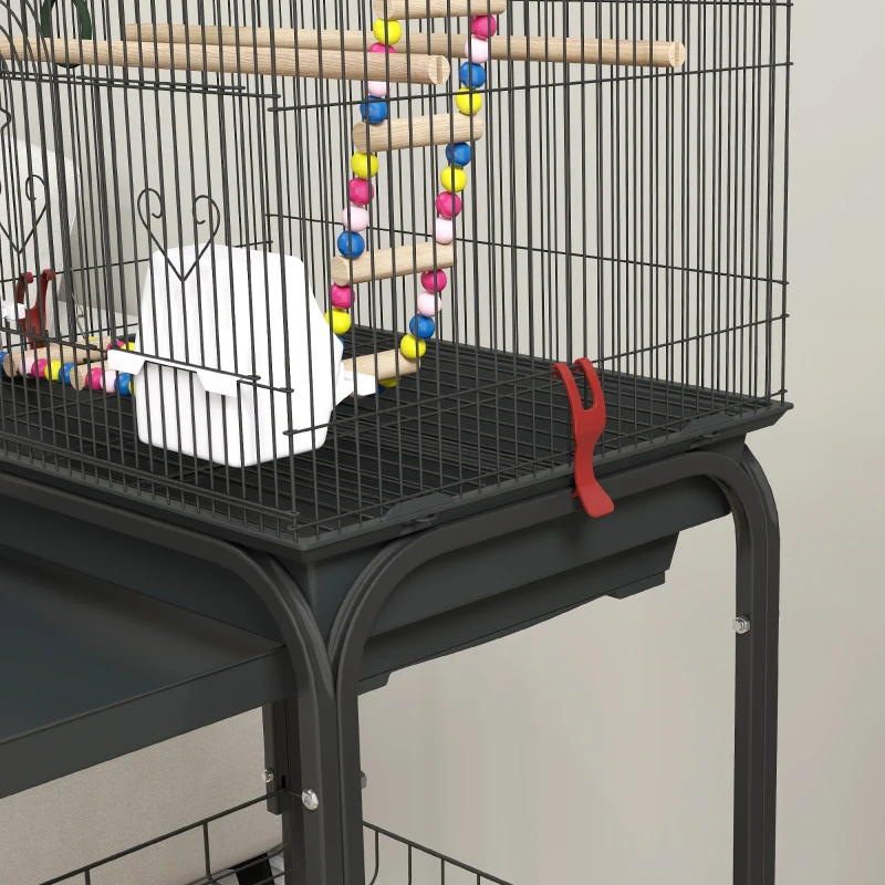 PawHut Cage à oiseaux sur roues 46 x 36 x 120 cm 2 mangeoires 2 perchoirs étagère cage pour perruche calopsitte conure pinson canaris