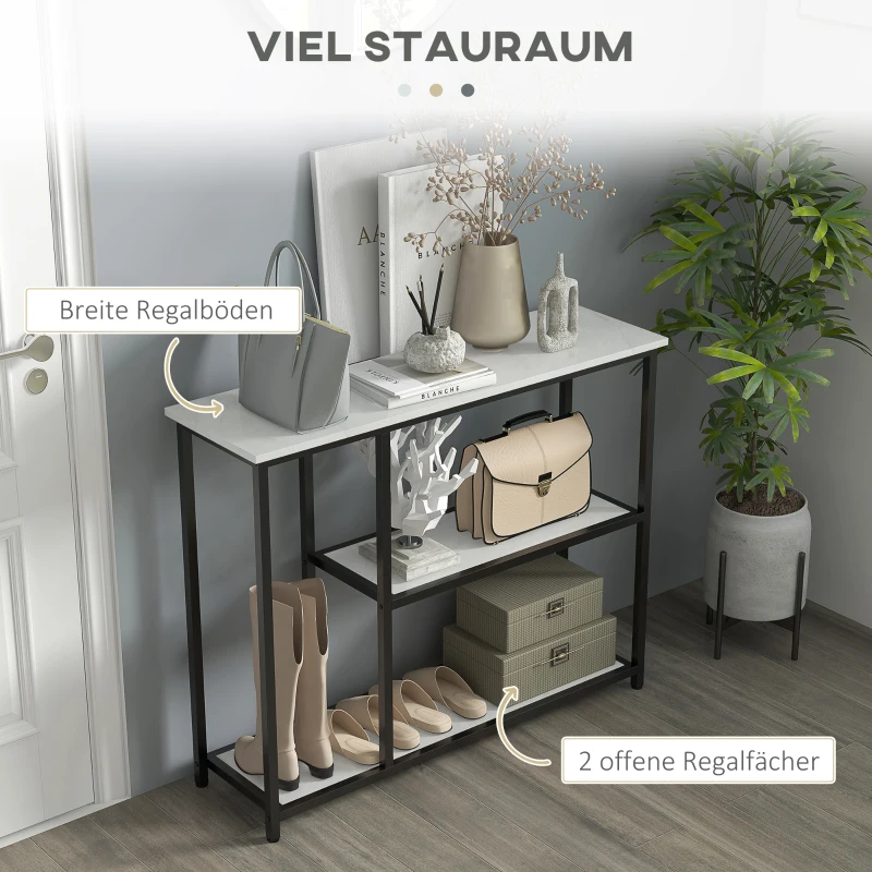 HOMCOM Industrieel ontworpen console tafel, 2 planken, marmer-look, zwart + wit