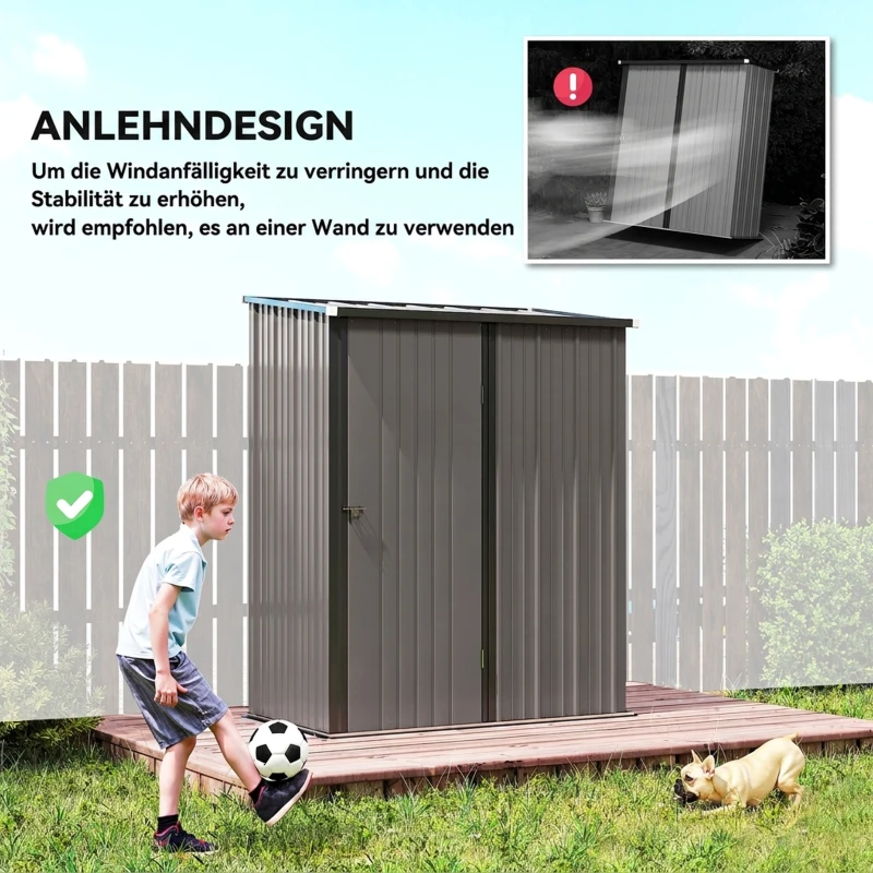 Outsunny Tuinschuur tuinschuurtje, afsluitbare deur, weervast, 161,5 cm x 94,5 cm x 196 cm, Zwart