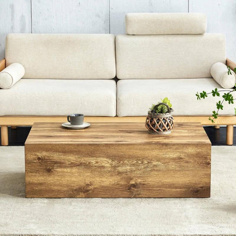 Table basse rectangulaire, style Luxury moderne compatible, pieds antidérapants en silicone, 90x50x30 cm, Couleur naturelle