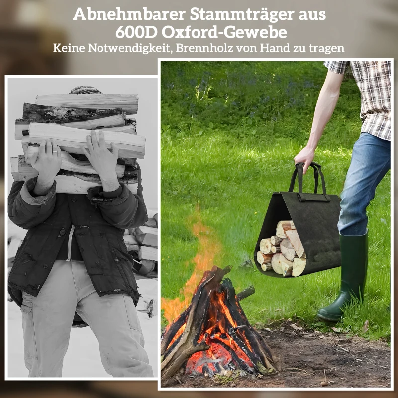 Outsunny Brandhoutrek, compact, tot 50 kg hout, afneembare draagtas, 49x34x44 cm, Zwart