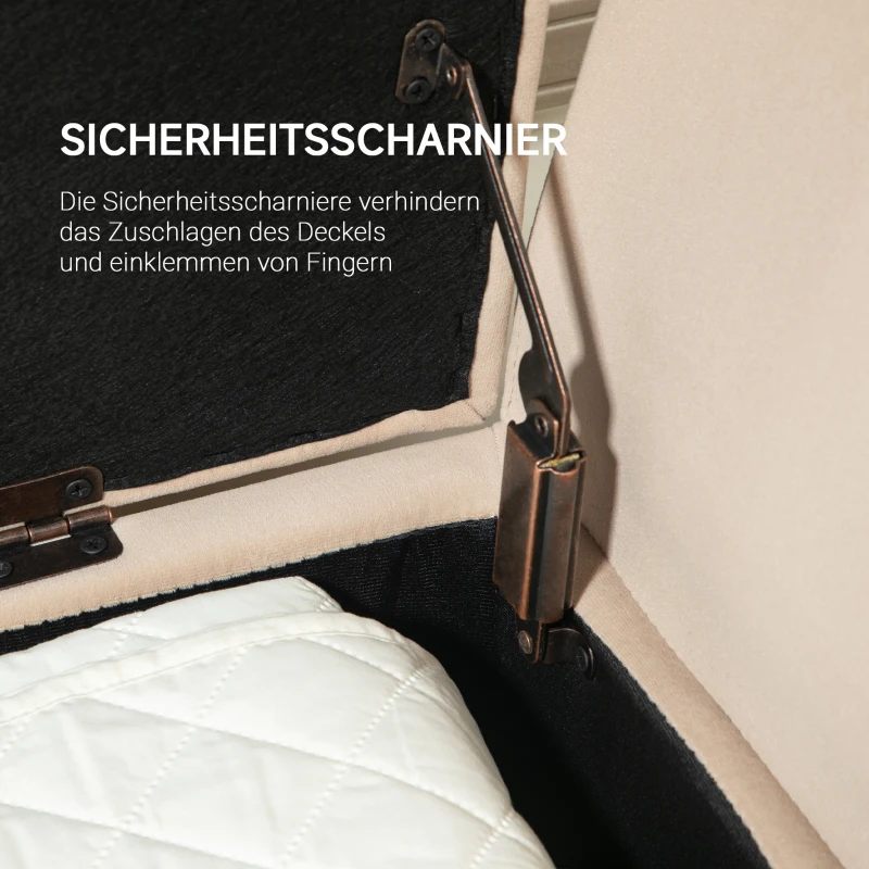 HOMCOM Opslagbank met Armleuningen, Fluweelachtig Polyester, Rubberhout, 107 x 42 x 65 cm, Beige