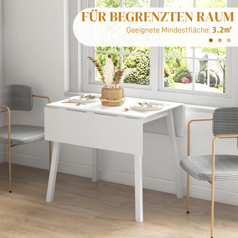 HOMCOM Eettafel Klaptafel Keukentafel, 2 neerklapbare vlakken, 110 x 86 x 75 cm, Wit(m-6)