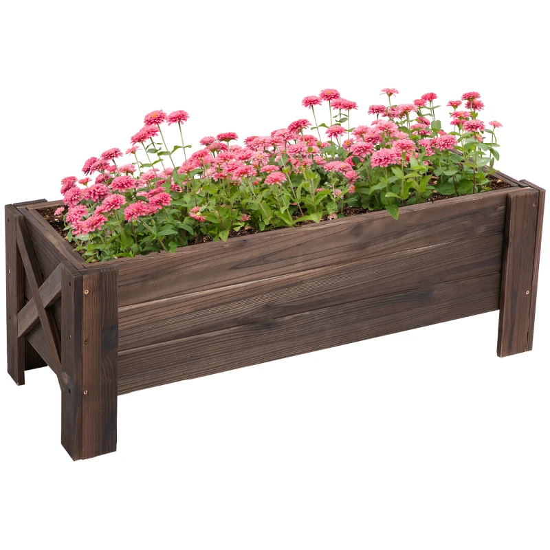 Outsunny verhoogd bed met behandeling van carbonisatie plantenbak plantenfolie met 2 lekgaten dennenhout verkoold 100 x 36,5 x 36 cm