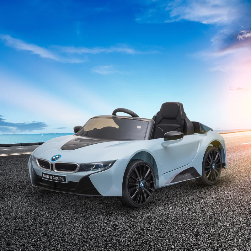 HOMCOM Macchina Elettrica per Bambini 3-8 anni Licenza BMW I8 Coupé con Telecomando e 2 Porte, 115x72.5x46 cm, Blu