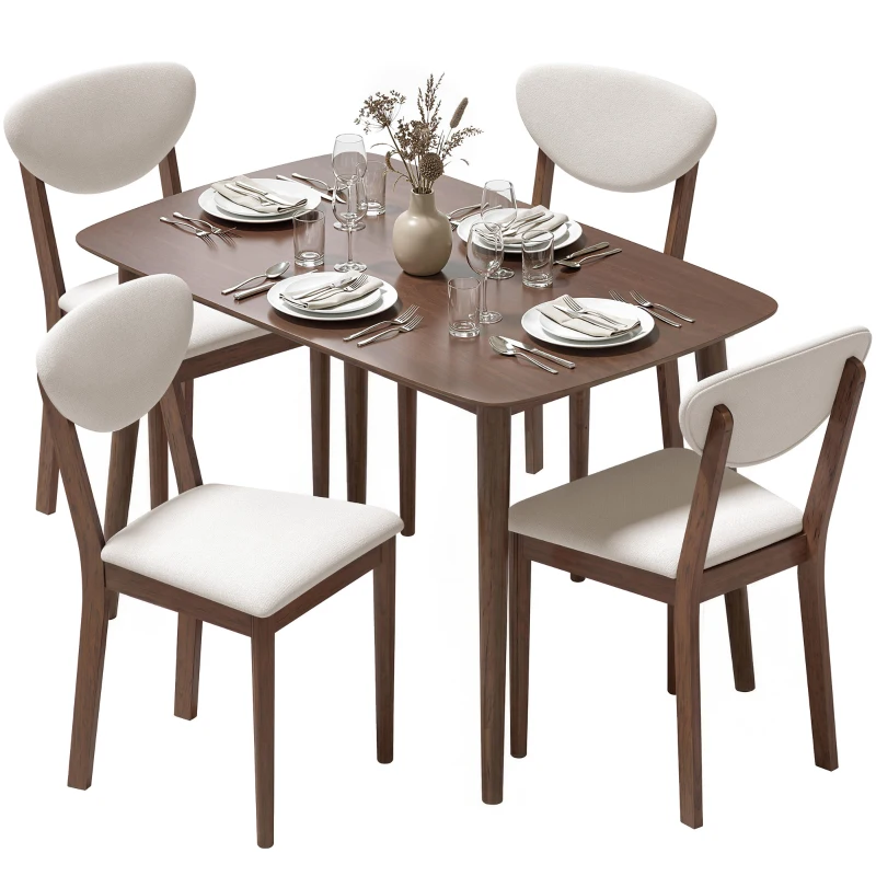 HOMCOM Ensemble table salle à manger avec 4 chaises table de cuisine avec chaises 4 personnes assise rembourrée noyer crème