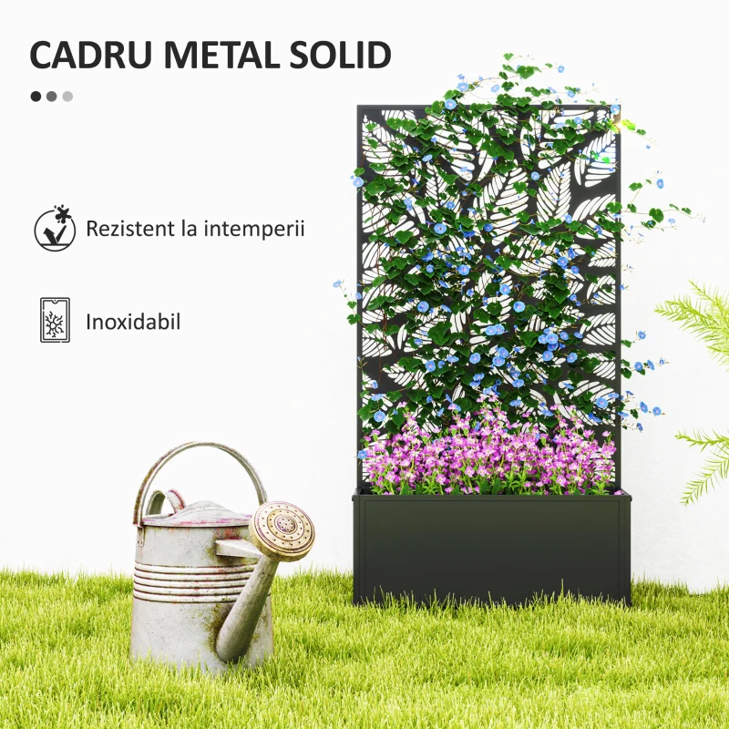 Outsunny Jardinieră Ridicată cu Spalier Decorativ pentru Plante Cățărătoare, de Podea sau de Perete, 61x23x113 cm, Negru