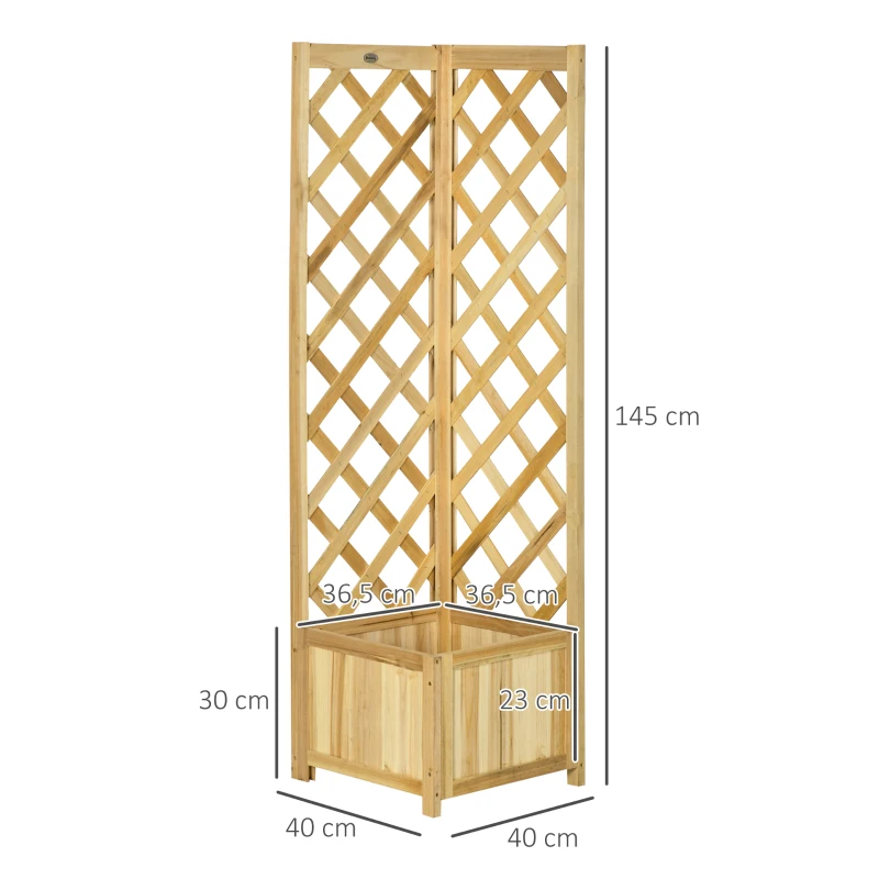 Outsunny Floreira com Treliça de Madeira para Exterior, Elevada para Plantas Trepadeiras 40x40x145 cm Madeira