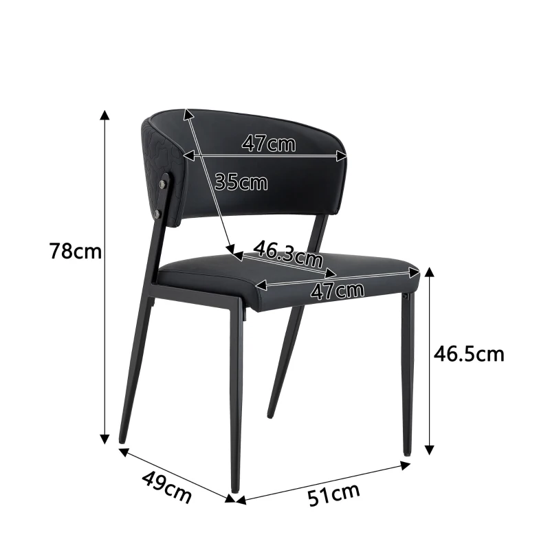 Chaise de salle à manger moderne rembourrée, design épuré, dossier ergonomique, 51x49x78 cm, Noir