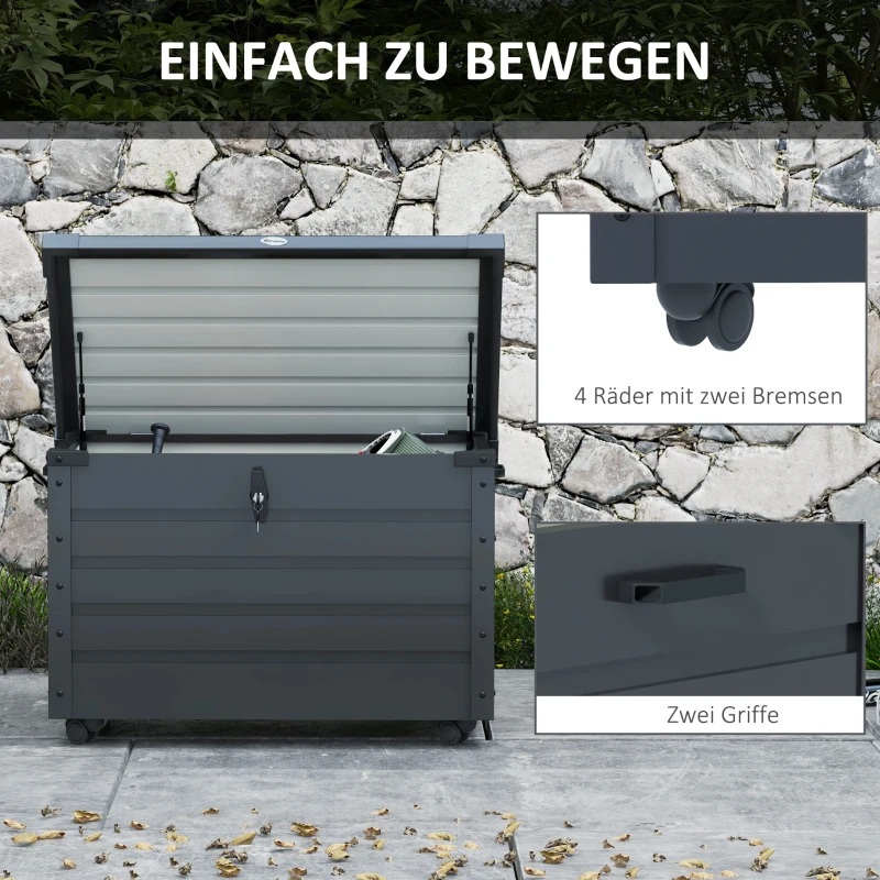 Outsunny Buiten Opbergbox Tuinkist Kussenbox, weerbestendig, 4 Wielen, 100 cm x 62 cm x 65 cm, Donkergrijs(m-4)