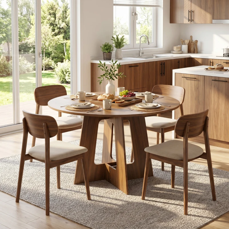HOMCOM Table à manger ronde pour 4 personnes, Ø 110 x 73,5 cm, table de cuisine avec base croisée, marron