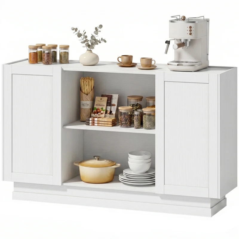 HOMCOM Sideboard Buffet Cabinet, 133 cm Storage Cabinet with 2 Open Shelves, 2 Cupboards and Soft Close Doors, White