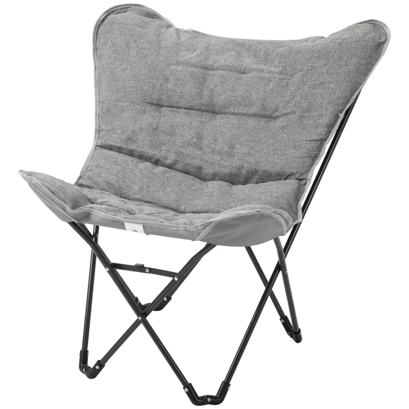 Outsunny Chaise de camping chaise de plage pliable assise large et rembourrée pliante pour pêche 88 x 74 x 84 cm gris clair