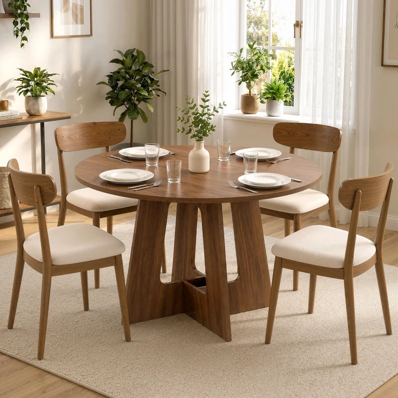 HOMCOM Table à manger ronde pour 4 personnes, Ø 110 x 73,5 cm, table de cuisine avec base croisée, marron